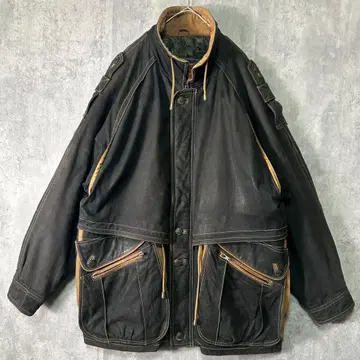 천연 가죽 헤비웨이트 가죽 코트 차콜 브라운 빈티지