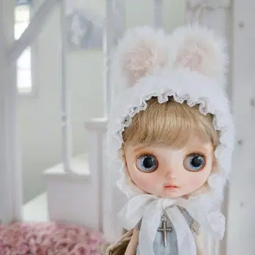 미디 브라이스, 미디 아이시 인형용 화이트 복슬복슬 토끼 귀 모자