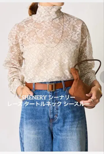 SHENERY 시너리 레이스 터틀넥 시스루 긴팔 상의 F