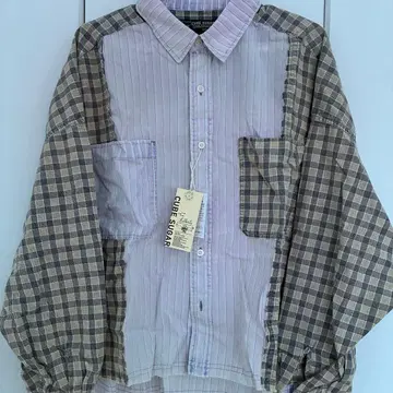 [ 미사용 새상품 ] CUBE SUGER 체크 스트라이프 빅 셔츠
