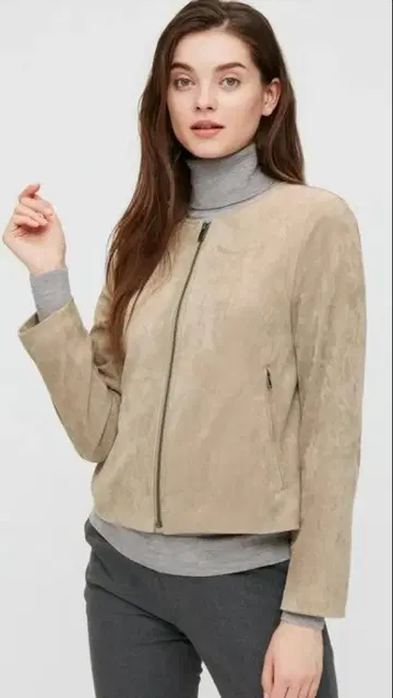 [ 미사용 새상품 ] 스웨이드 터치 노카라 자켓 UNIQLO 베이지 M