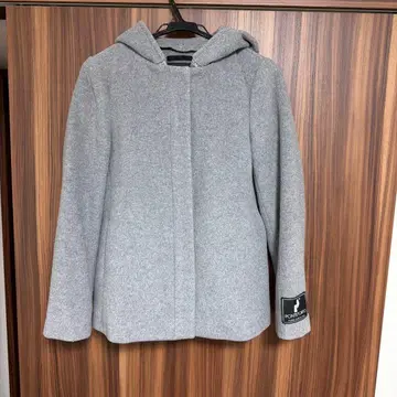 ROPE' 후드 부착 노카라 숏코트 그레이