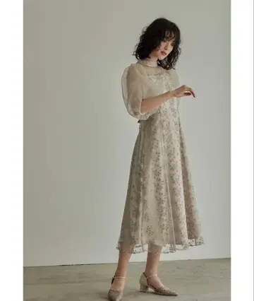 퍼프 슬리브 자수 레이스 드레스 결혼식 동창회 경사용 원피스