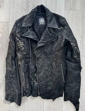 ENGRAVE THE CROSS 블랙 더블 라이더 자켓