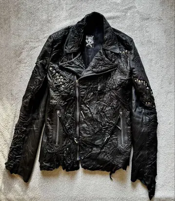 ENGRAVE THE CROSS 블랙 더블 라이더 자켓