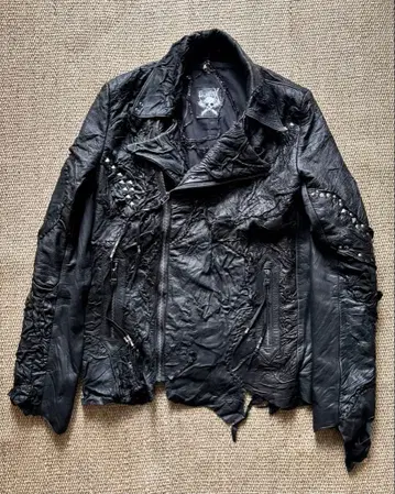 ENGRAVE THE CROSS 블랙 더블 라이더 자켓