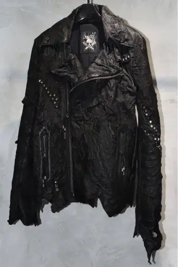 ENGRAVE THE CROSS 블랙 더블 라이더 자켓