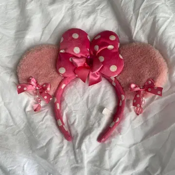 핑크 도트 리본 머리띠