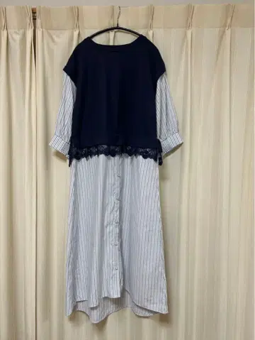 엑시즈팜 셔츠 도킹 레이스 원피스 스트라이프