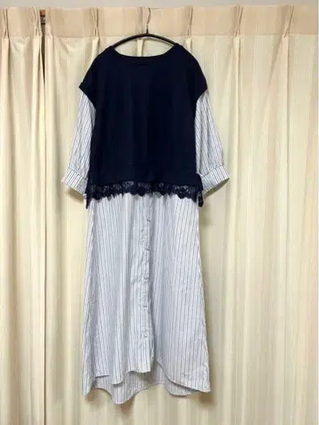 엑시즈팜 셔츠 도킹 레이스 원피스 스트라이프