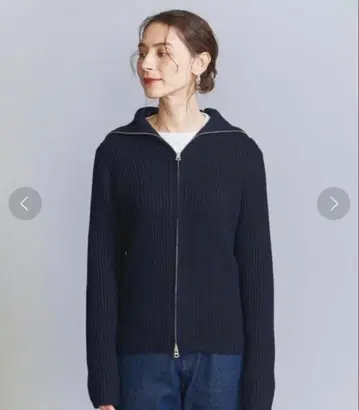 BEAUTY&YOUTH 네이비 더블 지퍼 리브 니트 가디건