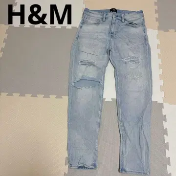 H&M 스키니핏 데님 팬츠 [ US29 ] 라이트 블루 데미지 가공