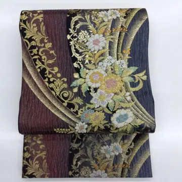 후쿠로 오비 육통 곡선 꽃+덩굴 패턴 25M247f