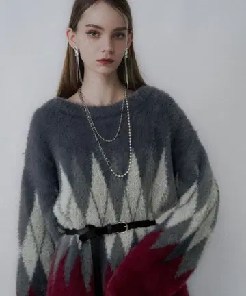 [미사용에 가까움] 아가일 니트 미니 원피스 HARE