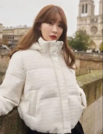 Herlipto 후디드 트위드 다운 트위드 다운 M 사이즈