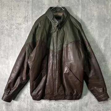 투톤 가죽 자켓 브라운 그린 소가죽 천연 가죽