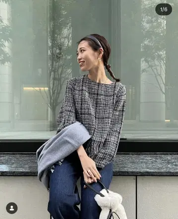 프린지 트위드 블라우스 셰토와