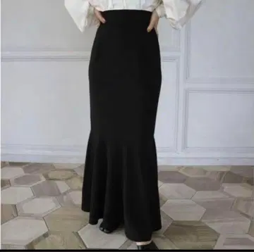 블랙 플레어 스커트 롱 기장 신축성