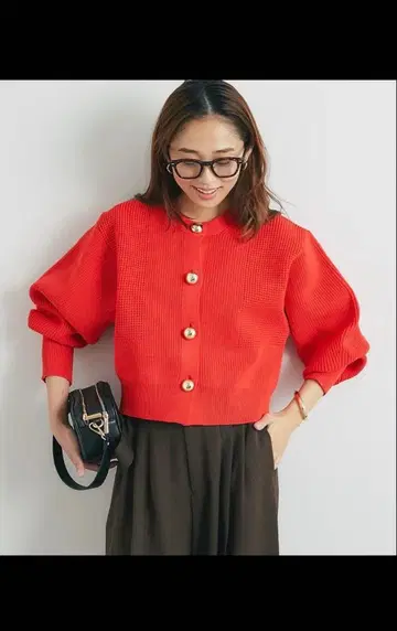 빨간색 리브 편직 가디건