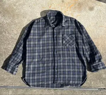 플란넬 플란넬 셔츠 네이비 그레이 체크 블루 빈티지