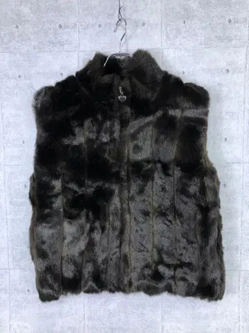 00s 보헤미안 시크 구제 의류 하트 참 지퍼 에코 퍼 베스트 자켓