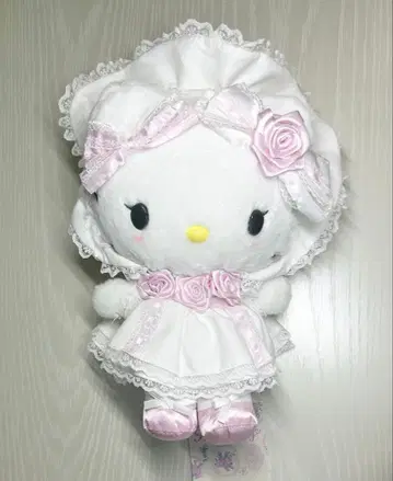 새상품 산리오 헬로키티 봉제 인형 레이스 드레스 핑크 미사용 프릴