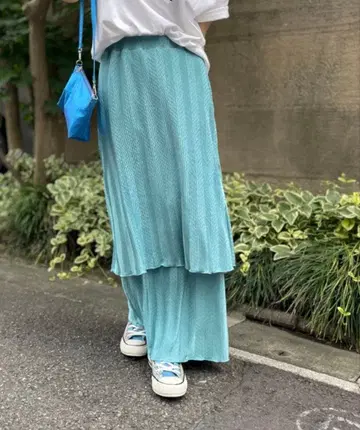 mi via loca 샤이니 스트라이프 WAVE 플리츠 레이어드 스커트