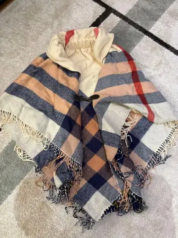 체크 무늬 울 혼방 스톨