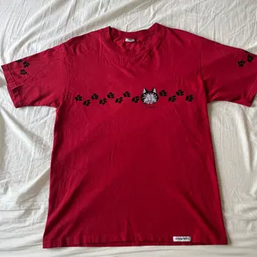 90s 크레이지 셔츠 고양이 발자국 티셔츠 레드