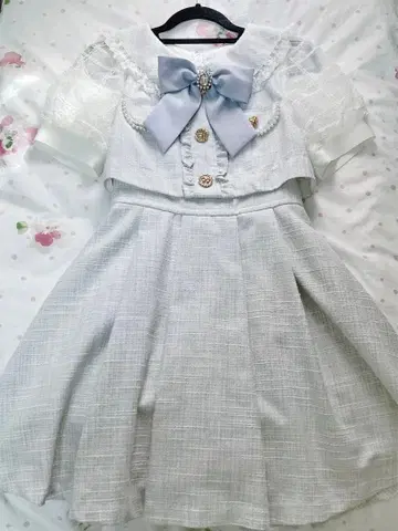 LIZLISA 트위드 원피스 화이트 블루 스카이블루