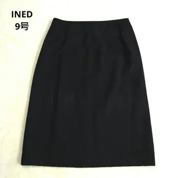 INED 이네드 울 100% 무릎 기장 스커트 9호 블랙 포멀 오피스