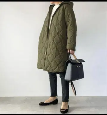 엠마 테일러 38 퀼팅 롱 코트 모스그린