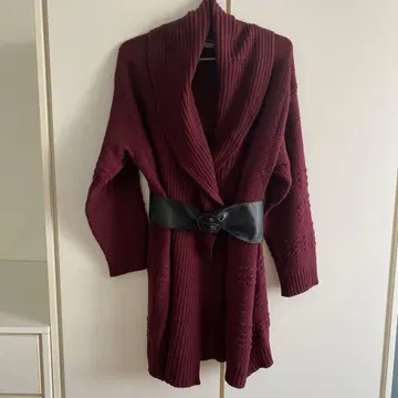 페라가모 버건디 니트 롱 가디건