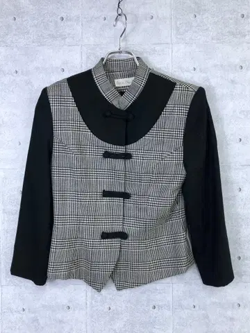 레트로 클래시컬 마니쉬 구제 의류 글렌체크 절개 마오칼라 자켓