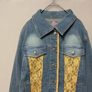 [ 미사용 ] 큐트 투피 데님 자켓(L) 블루 오렌지 레이스 G 자켓
