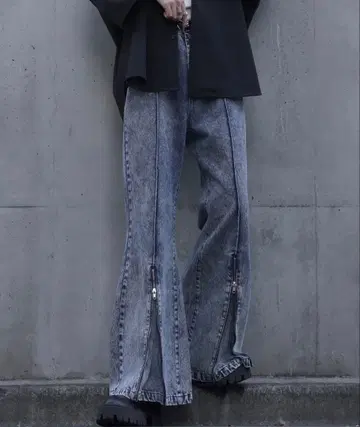 cussil 하이웨스트 풀렝스 센터 크리즈 ZIP 플레어 데님 팬츠