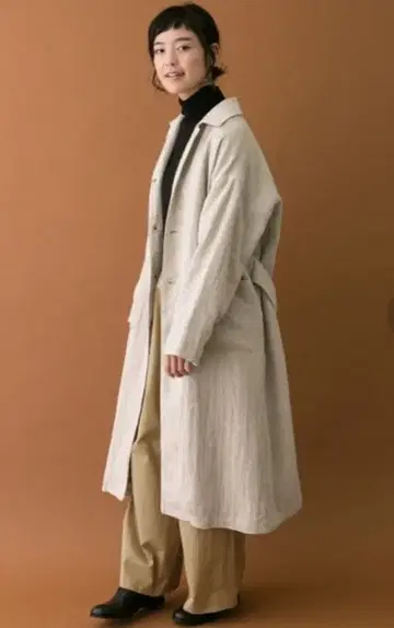 카구레 린넨 울 베이지 롱 코트