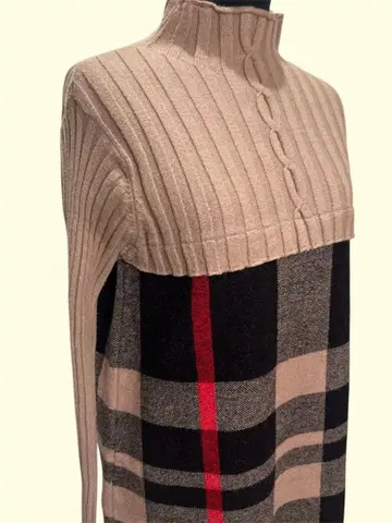 니트 원피스 하이넥 체크 무늬
