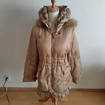 퍼 후드 베이지 다운 자켓