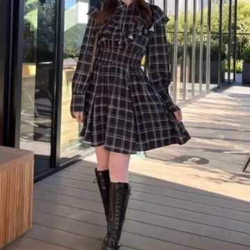 rienda 프론트 지퍼 셔츠 미니 원피스