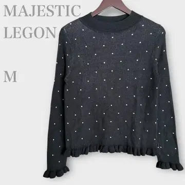 마제스틱 레곤 도트 무늬 프릴 니트 블랙 M 귀여운 페미닌