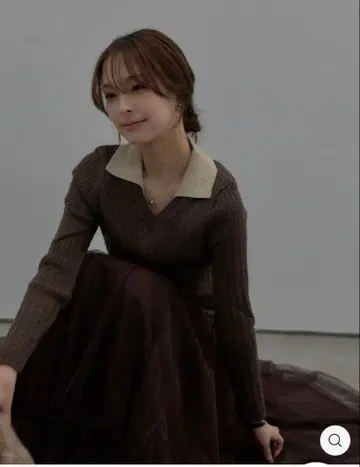 브라운 V넥 셋업 스커트