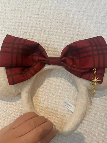디즈니 머리띠 크리스마스 리루린린 빨간색 체크