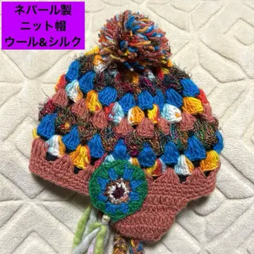 네팔제 니트 모자 귀도리 울 실크 컬러풀 편직 에스닉 모자