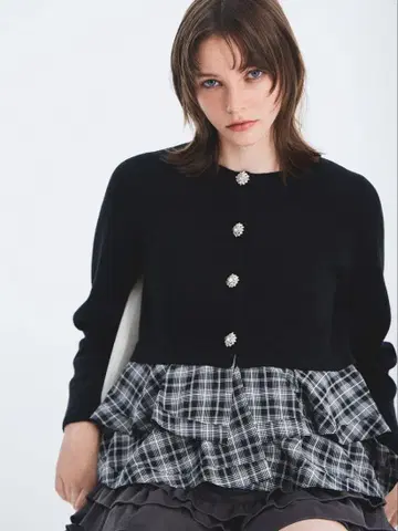 FURFUR 페플럼 레이어드 가디건 블랙