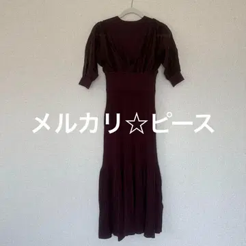 MERCURYDUO 이소재 도킹 원피스 보르도 플레어 어깨 트임 슬림 M