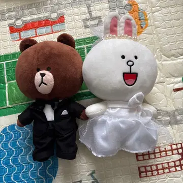 브라운 코니 웨딩 봉제 인형 세트 결혼식 LINE FRIENDS