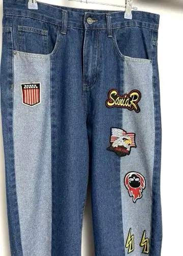 SHEIN 쉬인/하이웨스트 와이드 와펜 리메이크 데님 [청바지]