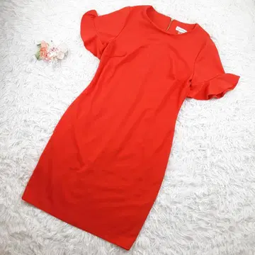 새상품급 캘빈클라인 반팔 원피스 오렌지 주황 백지퍼 소매프릴