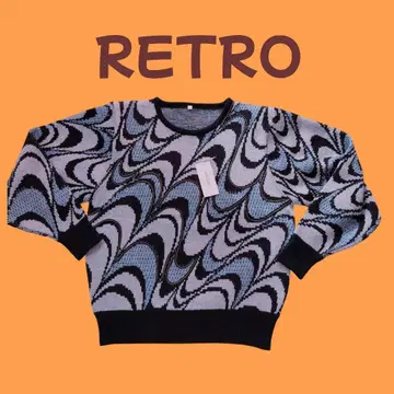 새상품 80s 90s 물결 무늬 니트 스웨터 모던 구제 의류 쇼와 패션